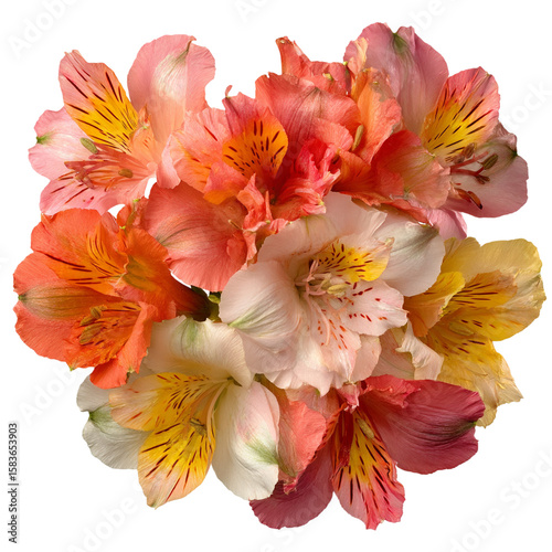 Vibrant alstroemeria flower bouquet isolated on transparent background