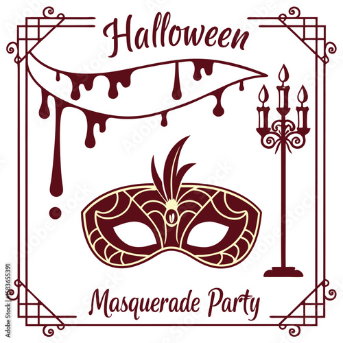 Elegant halloween masquerade party invitation with dark red accents and classic typography for a mysterious and sophisticated evening celebration event