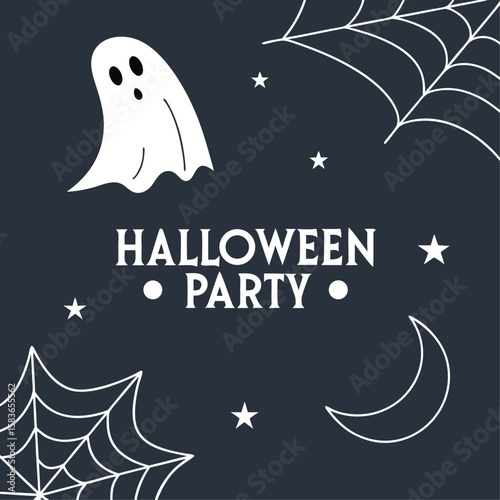 Minimalist halloween party invitation template featuring a simple elegant design with classic holiday colors and typographic elements for a chic celebration announcement