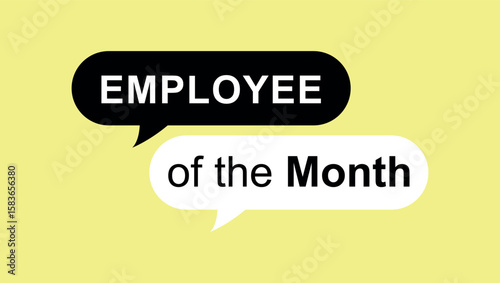 Employee of the month text in black and white speech bubbles on yellow background for workplace awards	