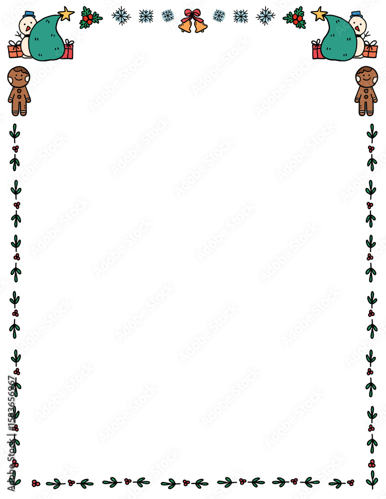 Fototapeta premium Christmas Doodle Border Frame. Hand-Drawn Black Line Borders. winter holiday Border Frame. Xmas Frames. Perfect for invitations, worksheets, weddings, and printable projects.