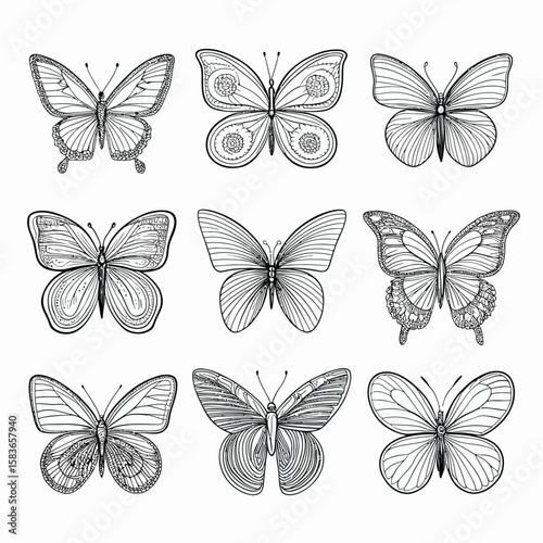 Simple Hand-Drawn Flying Butterfly Icon Pack – Minimalist Style