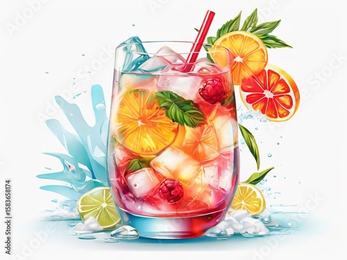 Colorful Refreshing Juice party menus and Cocktail Colorful Illustration with Citrus, Berries, and lemon slice bundle 