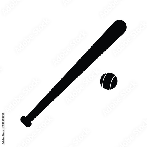 Isolated wooden baseball bat and ball equipment for sport silhouette of baseball bat vector icon illustration line art on white background sport action batting fielding