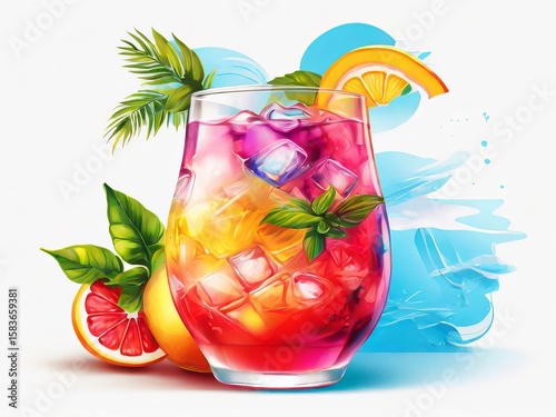 Colorful Refreshing Juice party menus and Cocktail Colorful Illustration with Citrus, Berries, and lemon slice bundle 