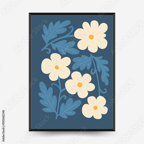 Abstract floral posters template. Modern trendy Matisse minimal style. Pink and blue colors. Hand drawn design for wallpaper, wall decor, print, postcard, cover, template, banner.