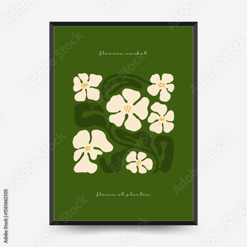 Abstract floral posters template. Modern trendy Matisse minimal style. Pink and blue colors. Hand drawn design for wallpaper, wall decor, print, postcard, cover, template, banner.