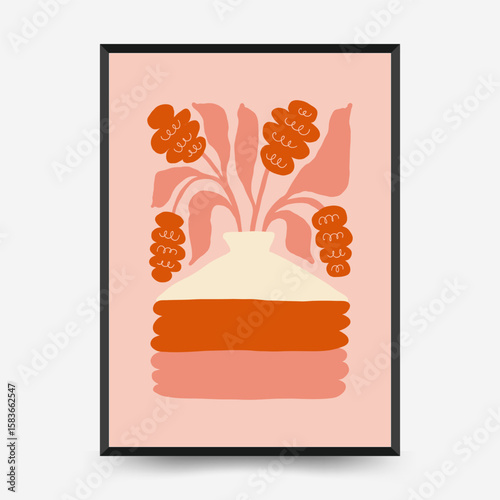 Abstract floral posters template. Modern trendy Matisse minimal style. Pink and blue colors. Hand drawn design for wallpaper, wall decor, print, postcard, cover, template, banner.