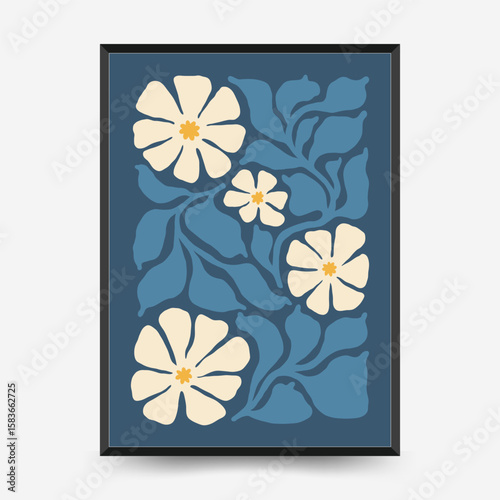 Abstract floral posters template. Modern trendy Matisse minimal style. Pink and blue colors. Hand drawn design for wallpaper, wall decor, print, postcard, cover, template, banner.