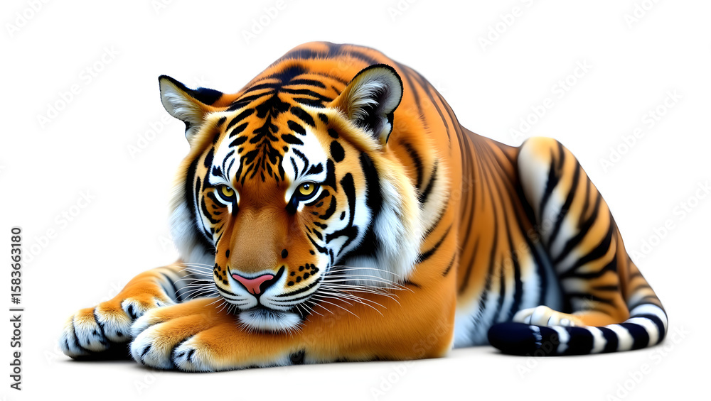 Obraz premium tiger isolated on white background, captured in high detail. Ideal for wildlife projects, educational content, nature photography, and conservation themes