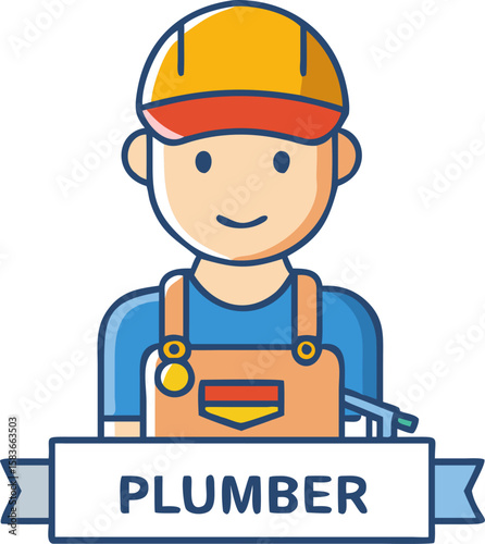 plumber man vector icon on white or transparent background. plumbing tools. Editable and Printable sticker.