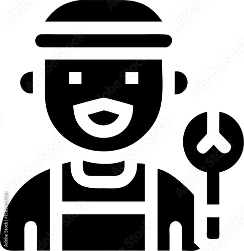 plumber man pictogram vector icon on white or transparent background. plumbing tools. Editable and Printable sticker.