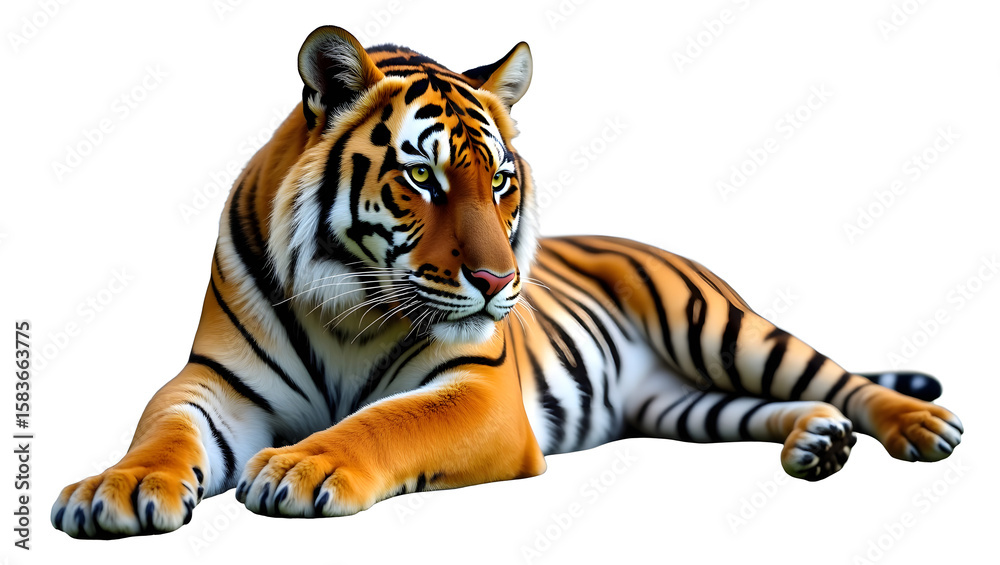 Obraz premium tiger isolated on white background, captured in high detail. Ideal for wildlife projects, educational content, nature photography, and conservation themes