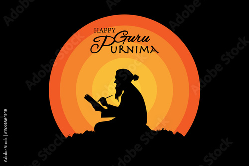 Happy guru Purnima, wise spiritual teacher Religious Holiday Festival Celebration in India. Creative Illustration for the Day Of Honoring Celebration Guru Purnima isolated on black background