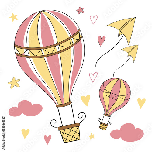 hot air balloon vector with cloud