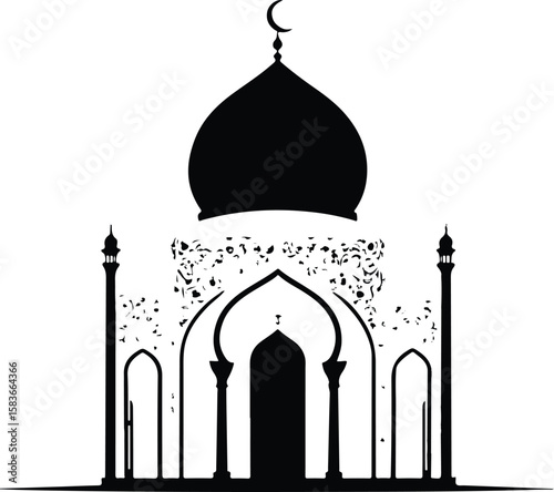 Elegant black silhouette mosque islamic architecture