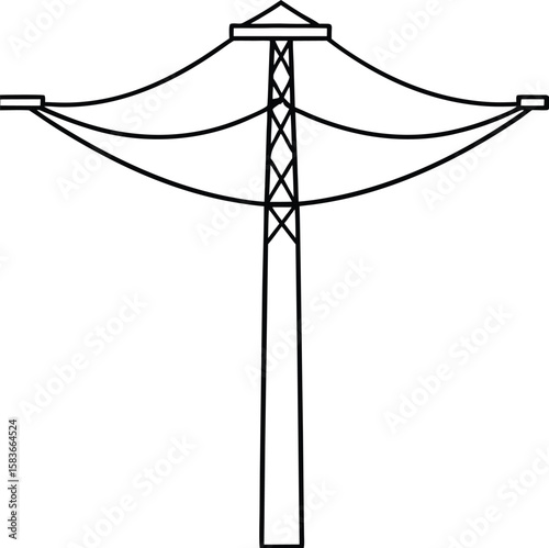 Overhead Power Line Pole with Cable Tension Vector