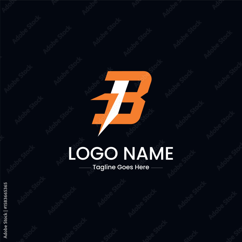 Obraz premium Vector art of modern orange and black letter b logo with lightning bolt