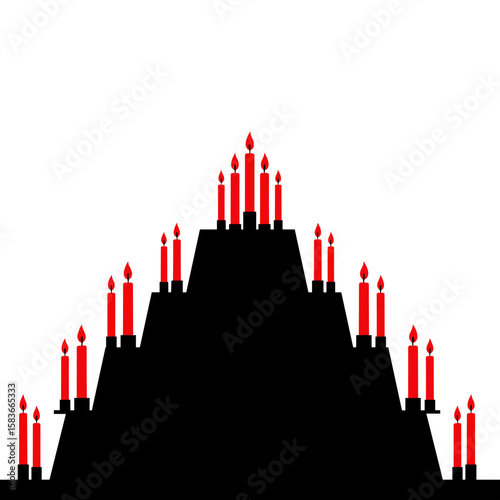 Large Día de los Muertos altar with bright red candles on transparent background