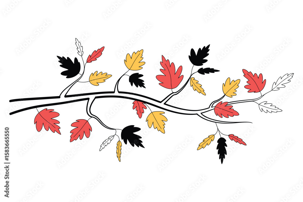 Fototapeta premium Autumn tree branch vector illustration on white background