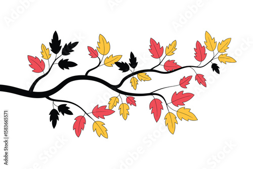 Autumn twig tree branch vector illustration white background