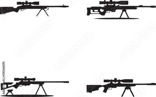 Set of Sniper rifle silhouette vector illustration isolated On Transparent Background
