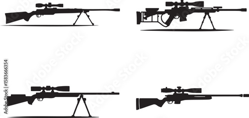 Set of Sniper rifle silhouette vector illustration isolated On Transparent Background