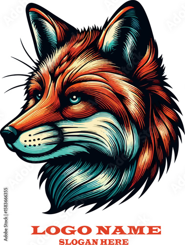 Fox head vector white background .