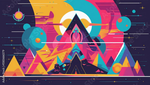 Abstract Cosmic Landscape with Pyramids
