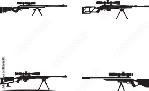 Set of Sniper rifle silhouette vector illustration isolated On Transparent Background