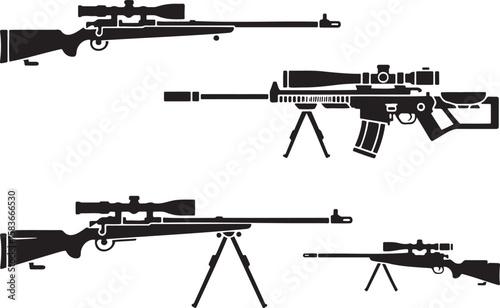 Set of Sniper rifle silhouette vector illustration isolated On Transparent Background