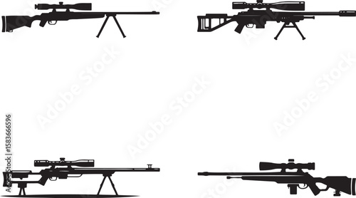 Set of Sniper rifle silhouette vector illustration isolated On Transparent Background