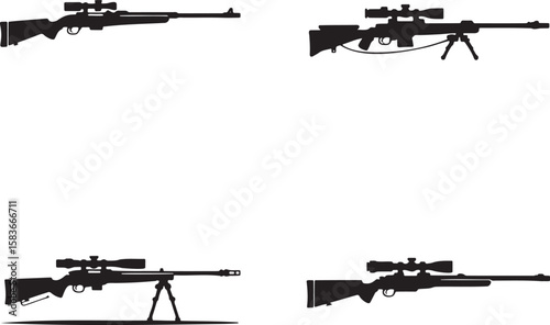 Set of Sniper rifle silhouette vector illustration isolated On Transparent Background