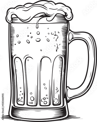 Frothy beer mug hand drawn illustration