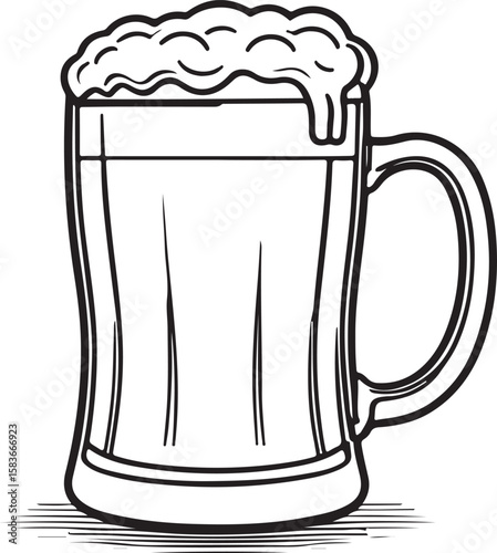 Frothy beer mug line art illustration design