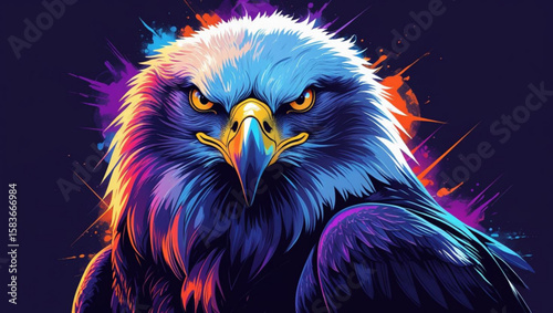 Intense Eagle Stare with Colorful Splashes