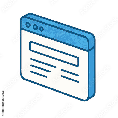 Browser window icon showing an isometric view with a transparent background for modern digital technology. Browser window, simple lines, and blue accents define this element for isometrics,