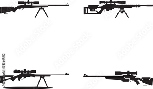 Set of Sniper rifle silhouette vector illustration isolated On Transparent Background
