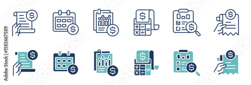 accounting budget planning icon line set business management financial target strategy monthly profit analysis report signs vector outline illustration
