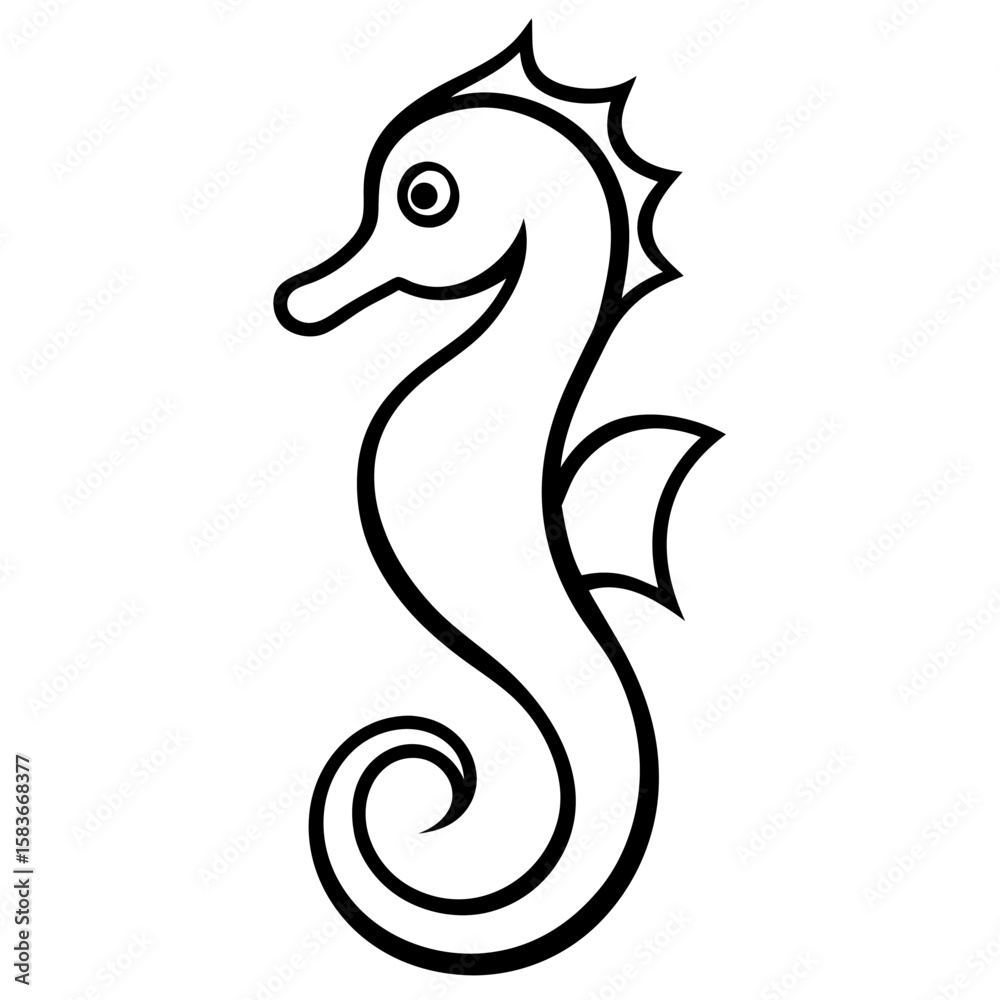 Naklejka premium Elegant line art illustration of a seahorse with a gracefully curled tail isolated on white background