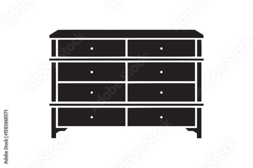 Classic Wooden Dresser or Chest of Drawers Silhouette for Home Furniture