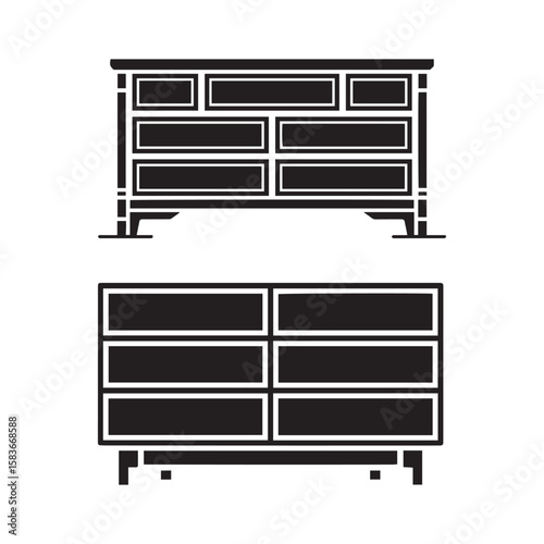 Classic Wooden Dresser or Chest of Drawers Silhouette for Home Furniture