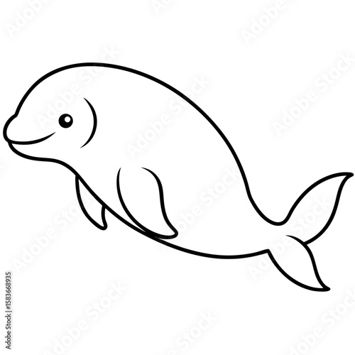 Simple line art illustration of a beluga whale with a round head isolated on white background