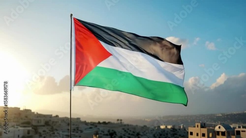 palestine flag waving in the wind.