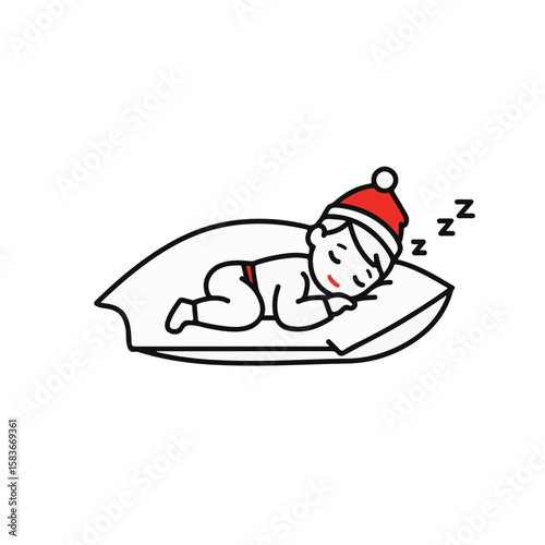 A peaceful cartoon illustration of a baby sleeping soundly on a pillow.