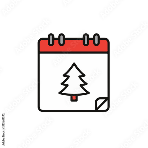 Christmas icon of a calendar marked with a Christmas tree shape in a minimalistic style.