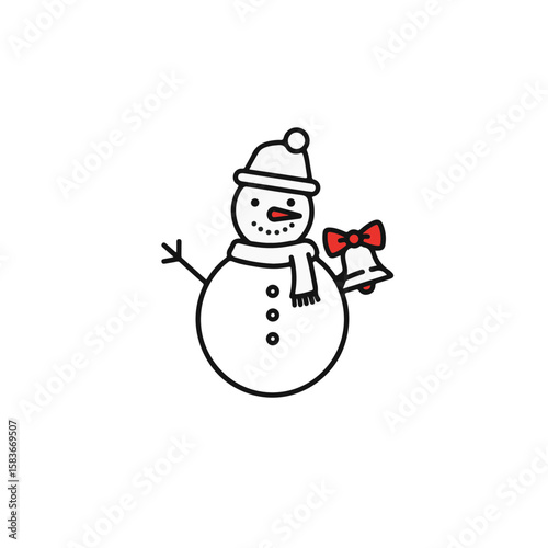 A cute snowman holding a bell, perfect for the winter season.
