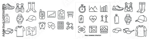 Collection of icons for various items, including a watch, a heart, and a bottle. Scene is one of organization and productivity, with the icons representing different aspects of daily life and work
