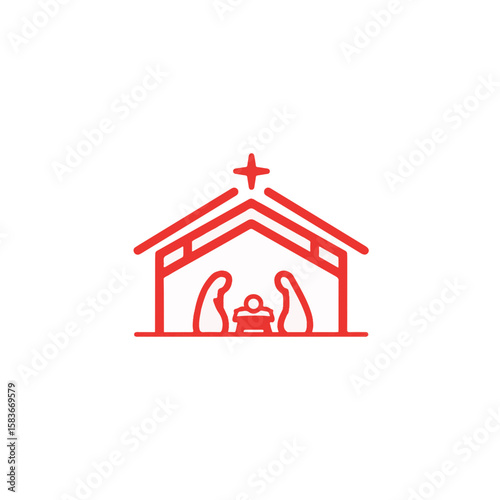 Simple icon illustrating the Nativity scene, representing the birth of Jesus, evoking a sense of reverence and faith.