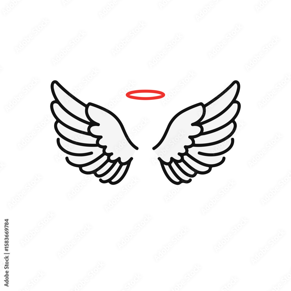 Obraz premium Simple angel wings with a halo, conveying a sense of peace and protection.